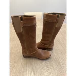 Eddie Bauer Women's Trace Boots Brown Leather Side Zip Waterproof Size 6.5